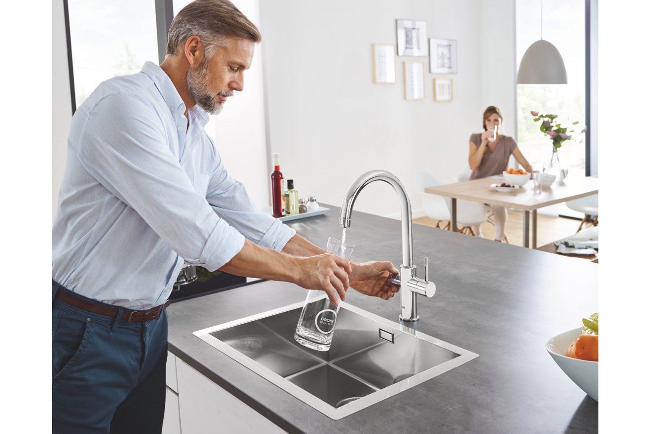Смеситель для кухни GROHE Blue Home с системой фильтрации, охлаждения и газирования воды, хром (31455001)