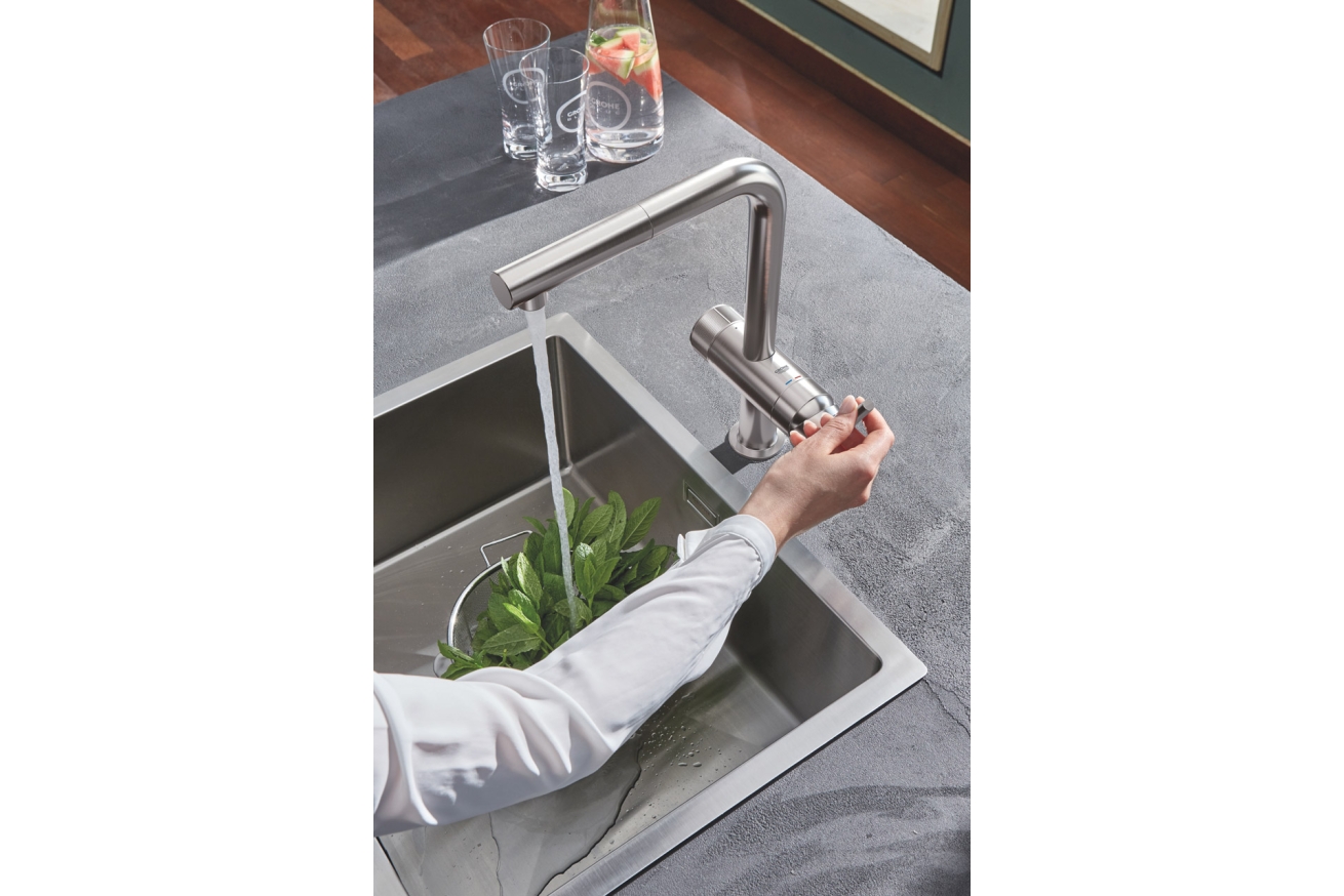 Смеситель для кухни GROHE Blue Pure Minta с функцией фильтрации, с фильтром в комплекте, суперсталь (30382DC0)