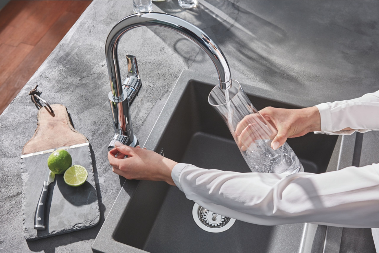Смеситель для кухонной мойки GROHE Blue Pure Eurosmart с функцией фильтрации, с фильтром в комплекте, хром (30499000)