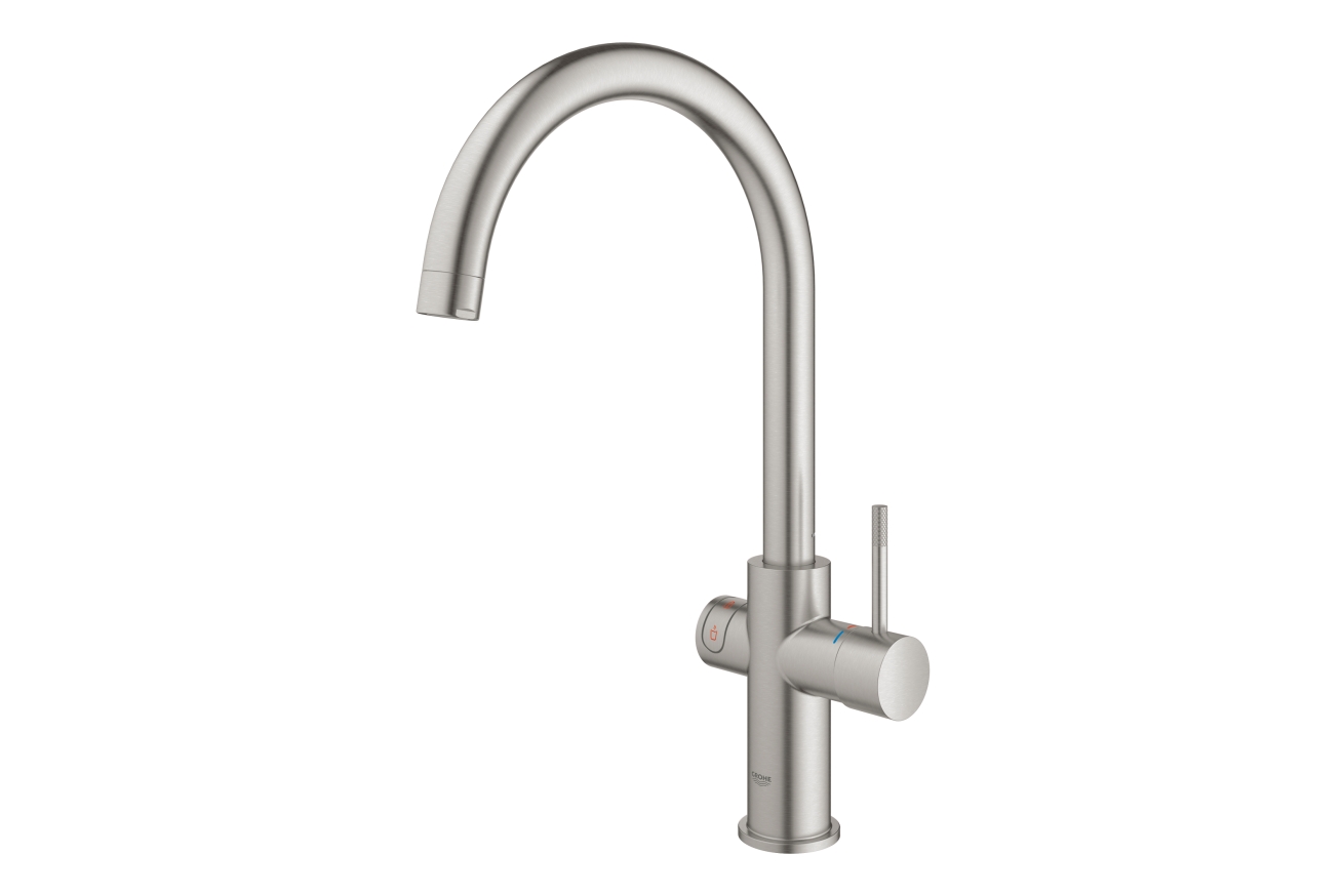 Комплект для кухни GROHE Red Duo с C-образным смесителем, бойлером M-Size и фильтром, суперсталь (30083DC1)