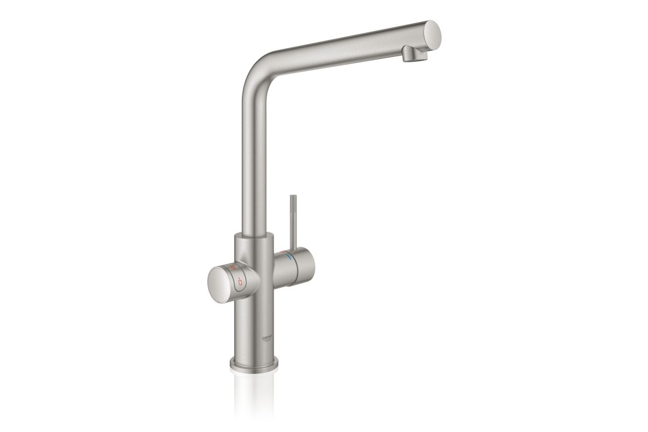 Комплект для кухни GROHE Red Duo с L-образным смесителем, бойлером L-Size и фильтром, суперсталь (30325DC1)