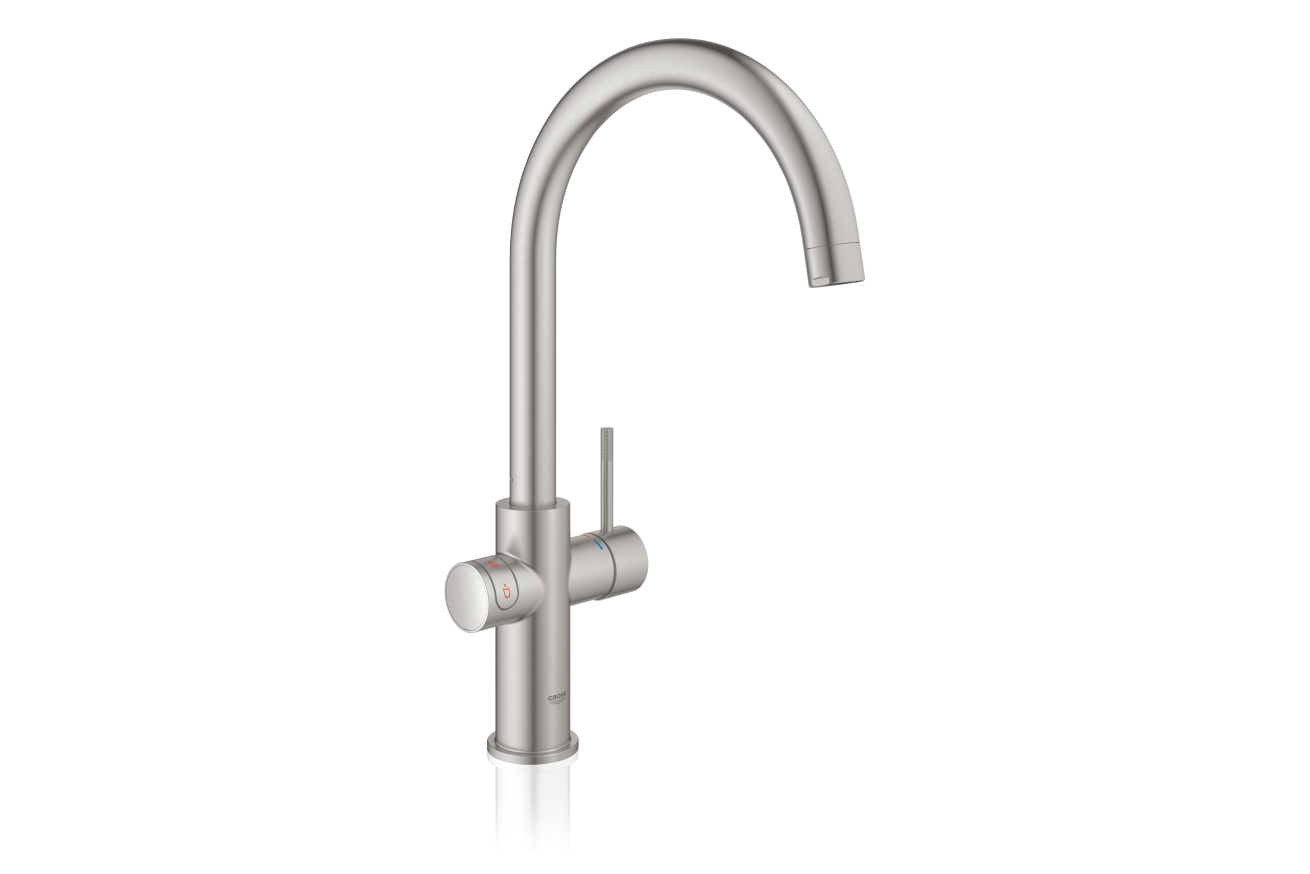 Комплект для кухни GROHE Red Duo с C-образным смесителем, бойлером M-Size и фильтром, суперсталь (30083DC1)