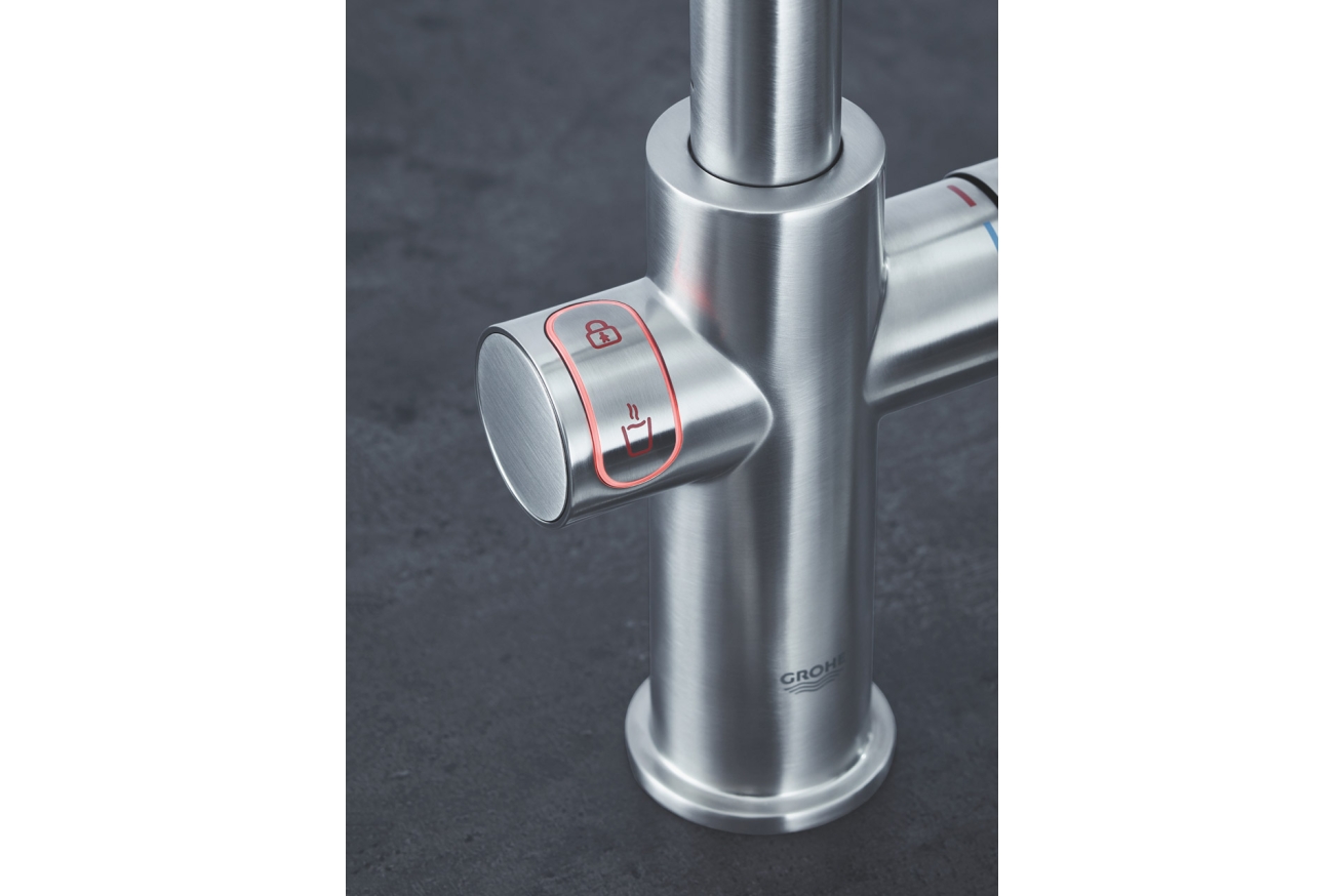 Комплект для кухни GROHE Red Duo с L-образным смесителем, бойлером L-Size и фильтром, суперсталь (30325DC1)