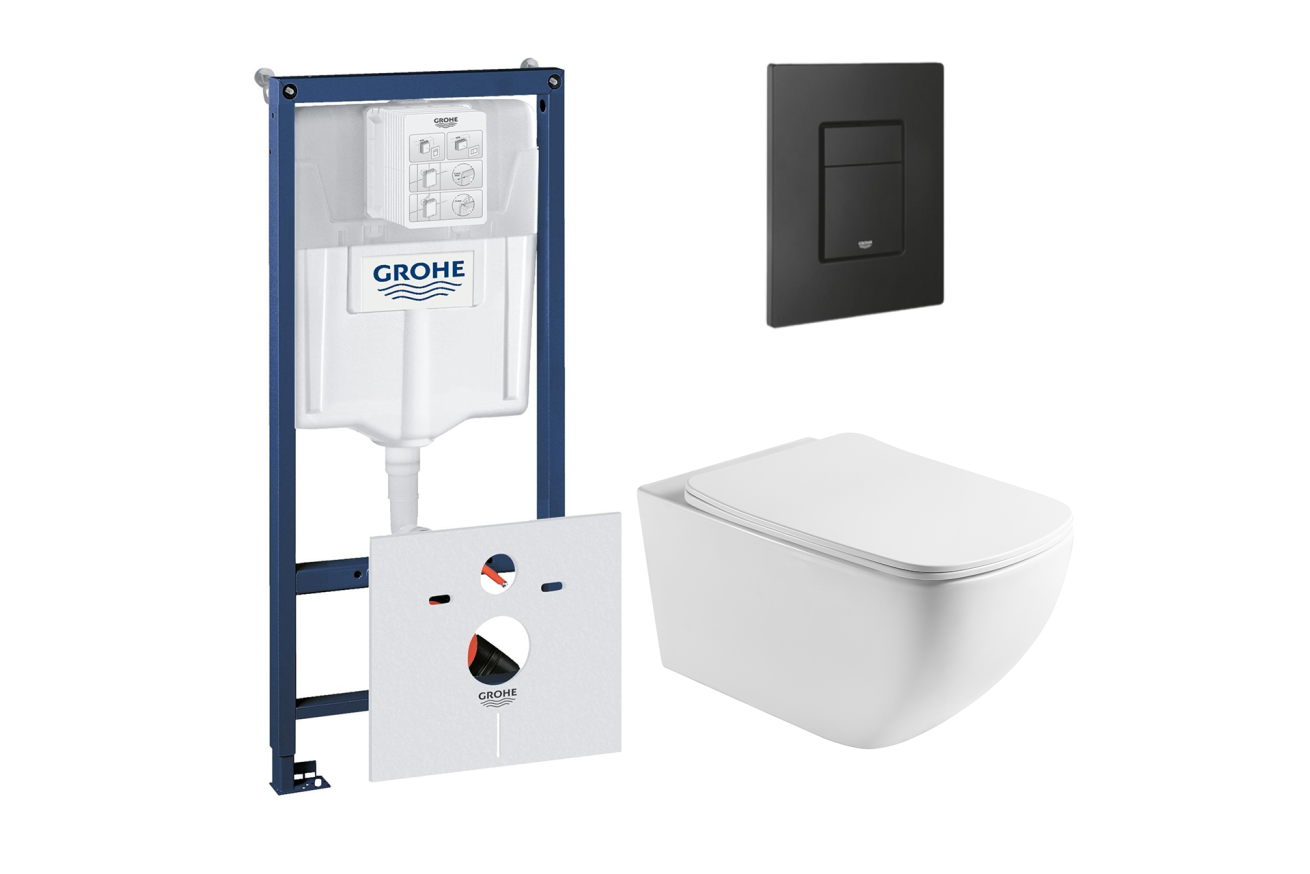 Комплект инсталляции GROHE Solido 38811KF0 с унитазом Aquatek МЕДЕЯ AQ1537T-00 и сиденьем с микролифтом (NW0348)