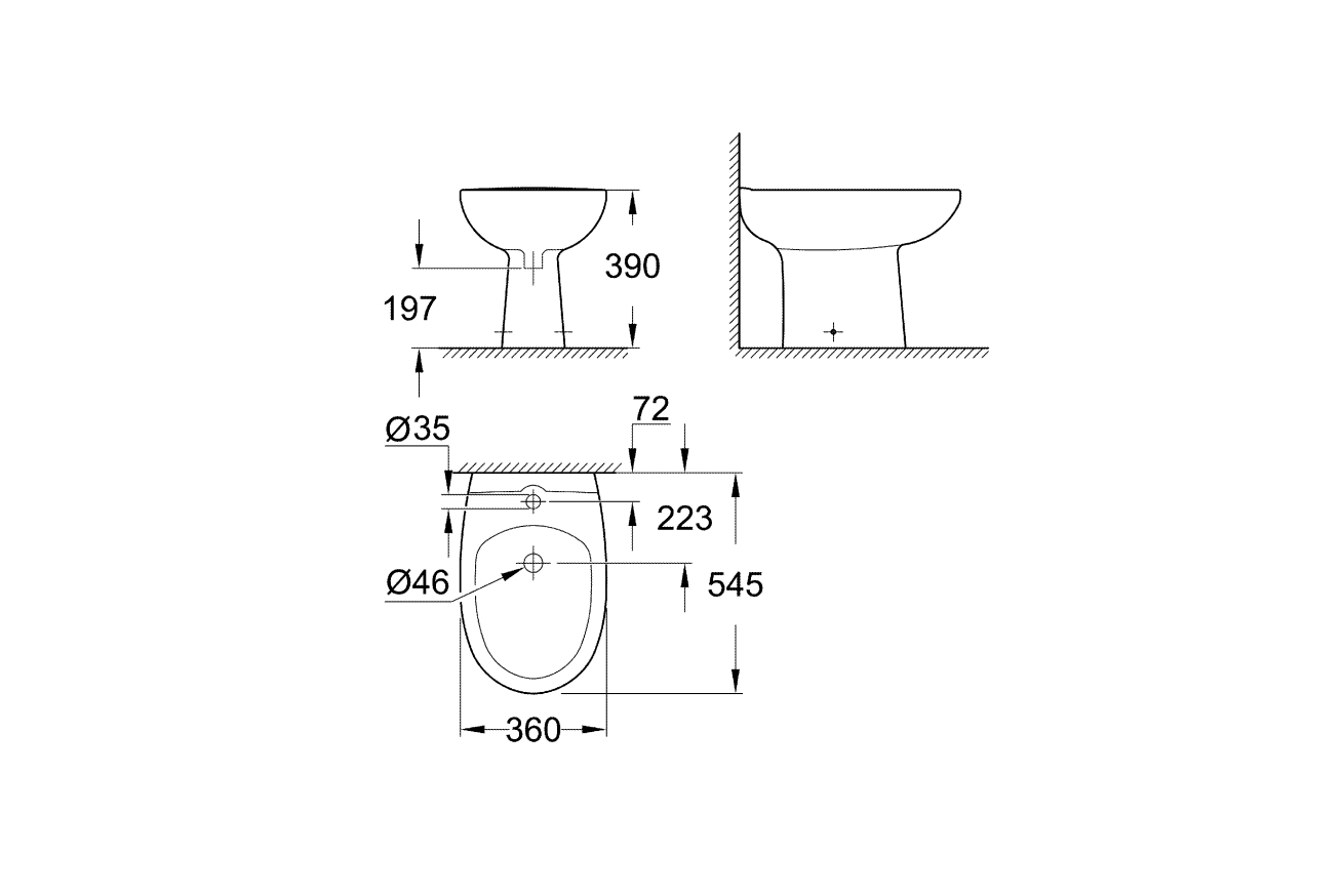 Биде напольное GROHE Bau Ceramic, альпин-белый (39432000)