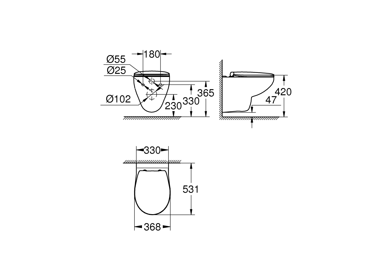 Унитаз GROHE Bau Ceramic подвесной ободковый с сиденьем без микролифта, альпин-белый (39497000)