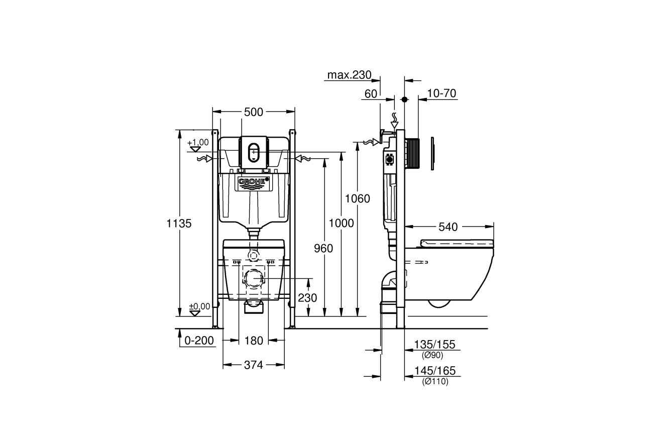 Комплект инсталляции GROHE Solido 5 в 1 с подвесным унитазом и сиденьем (39700000)