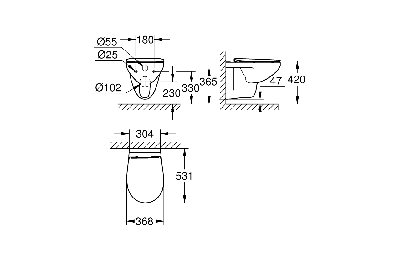 Унитаз подвесной GROHE Bau Ceramic с сиденьем с микролифтом, альпин-белый (39899000)