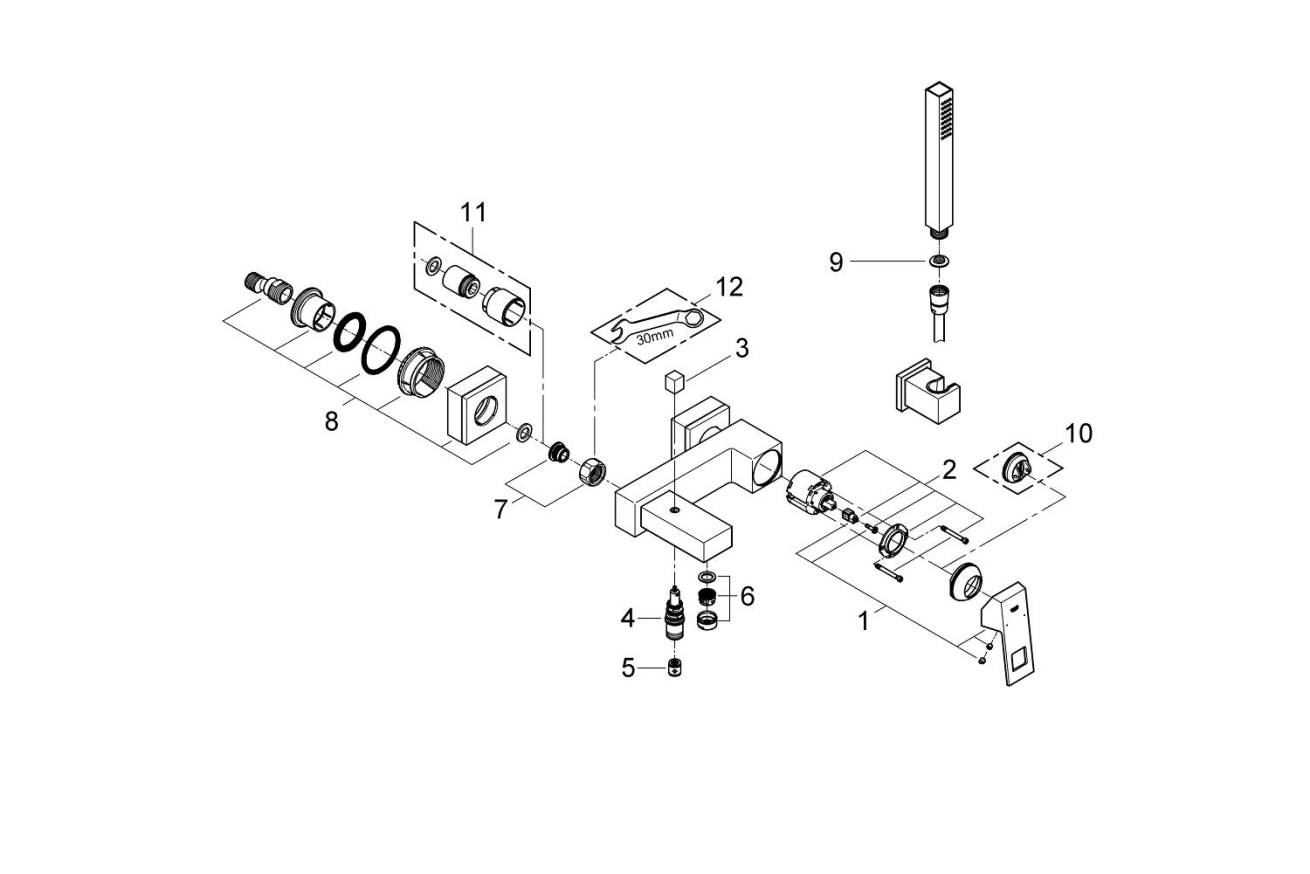 Смеситель для ванны GROHE Eurocube, хром (23141000)