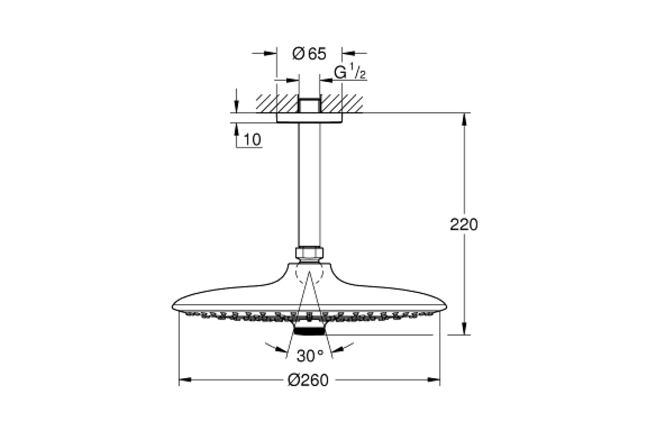 Верхний душ GROHE Euphoria SmartControl 260 , 12,5 л/мин, 3 режима, 142 мм, хром (26460000)