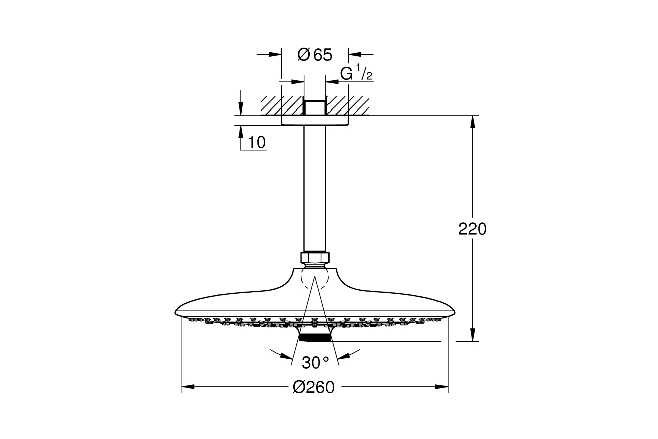 Верхний душ GROHE Euphoria SmartControl 260 , 9,5 л/мин, 3 режима, 142 мм, хром (26461000)