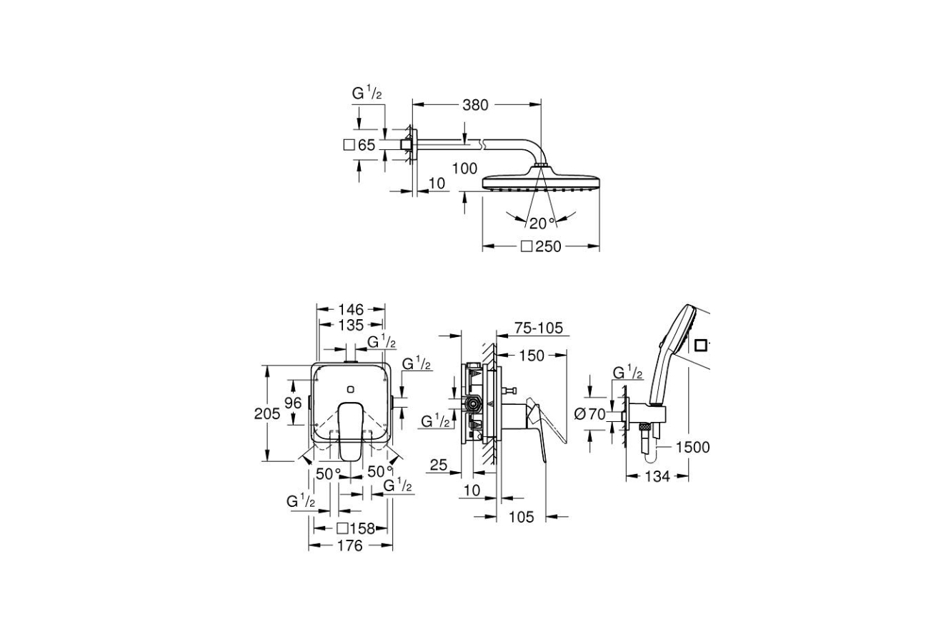 Душевая система GROHE Cubeo со смесителем для душа, хром (1053360000)
