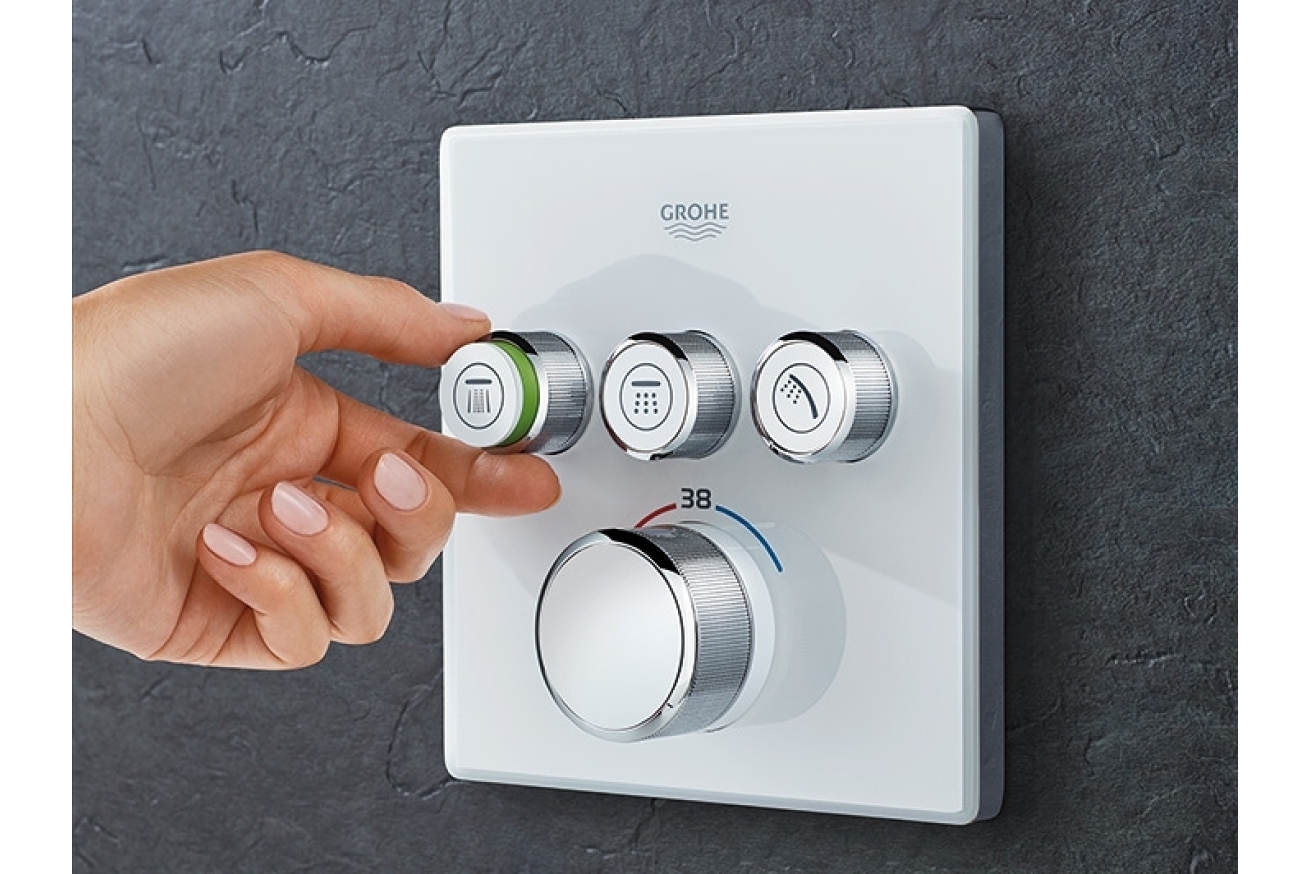 Внешняя часть термостата для ванны и душа GROHE Grohtherm SmartControl на 3 потребителя, белая луна (29157LS0)