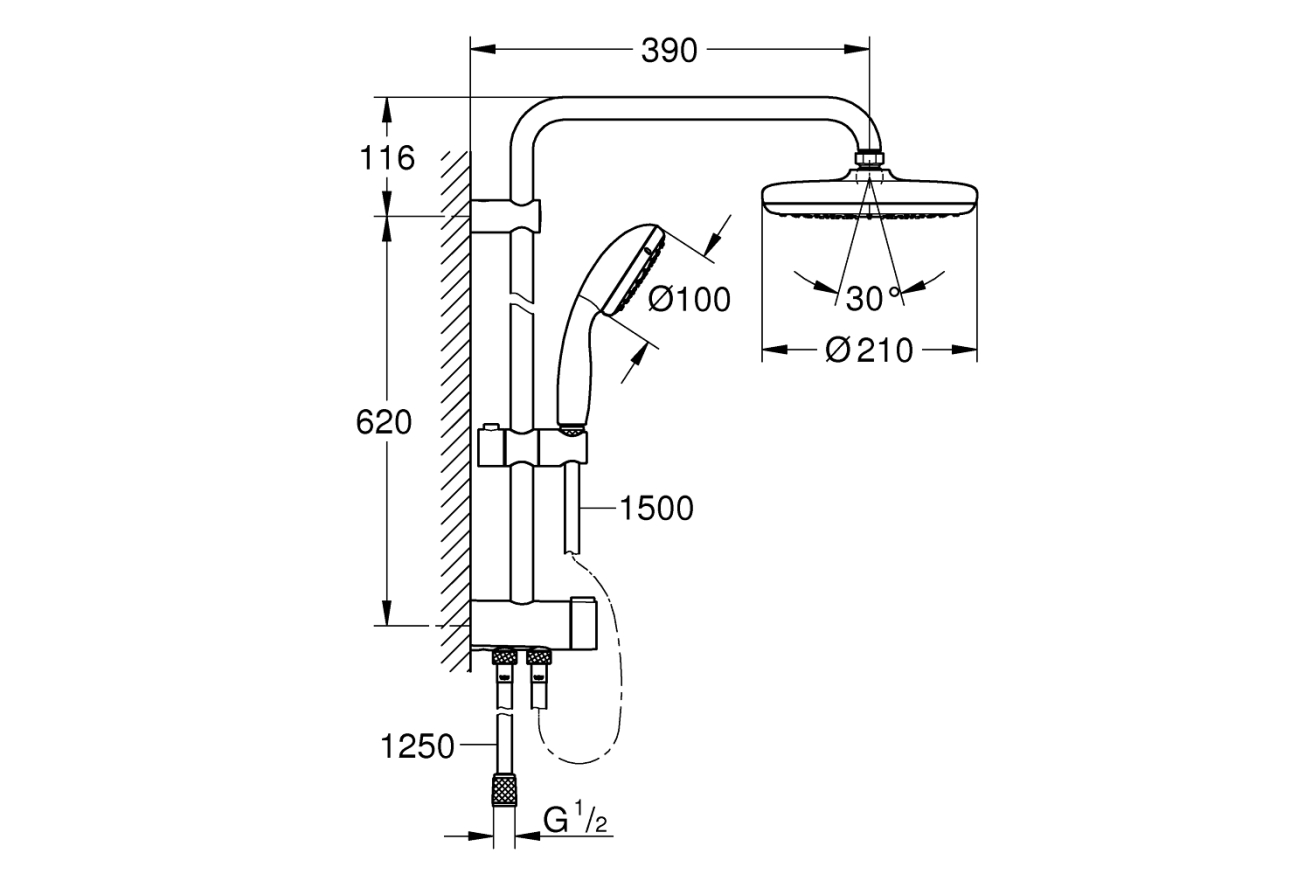 Душевая система GROHE Vitalio Start System 210 с переключателем потоков, хром (26382001)