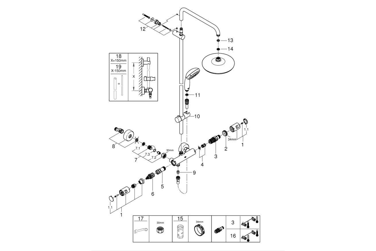 Душевая система GROHE Vitalio Start System 210 с термостатом для душа, хром (27960001)