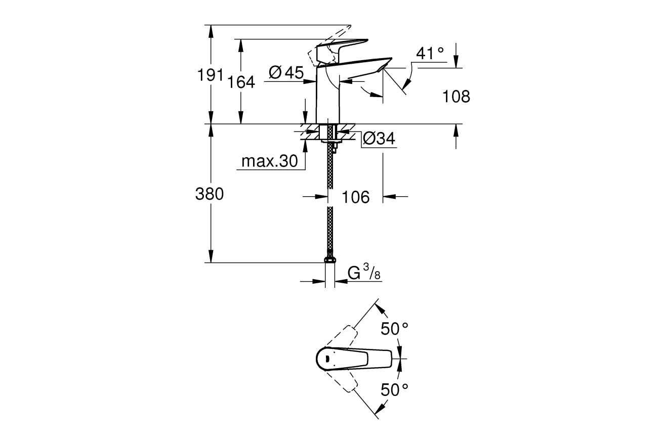 Смеситель для раковины GROHE BauEdge, M-size, хром (23904001)