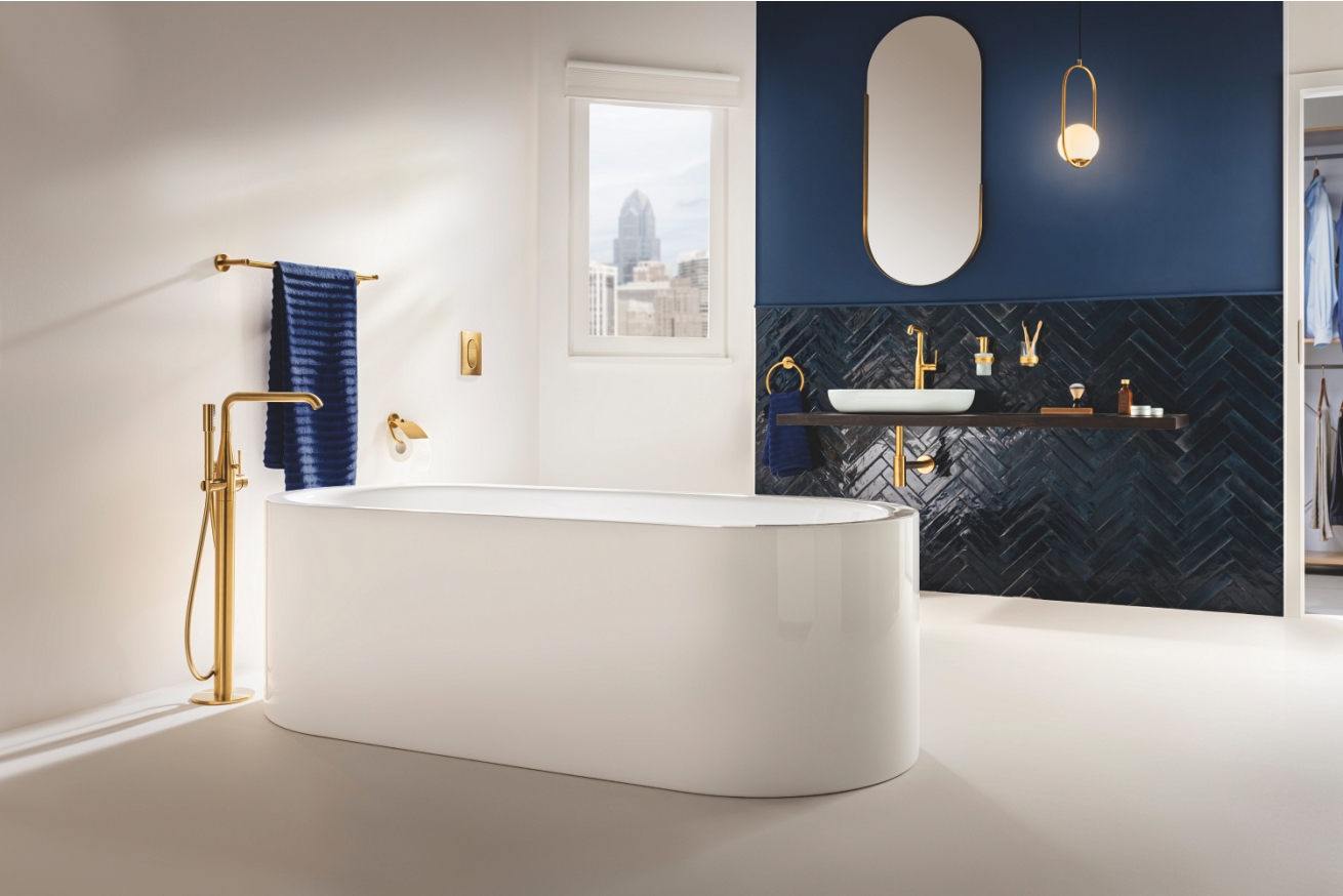 Внешняя часть смесителя для ванны GROHE Essence напольного монтажа, холодный рассвет матовый (25248GN1)
