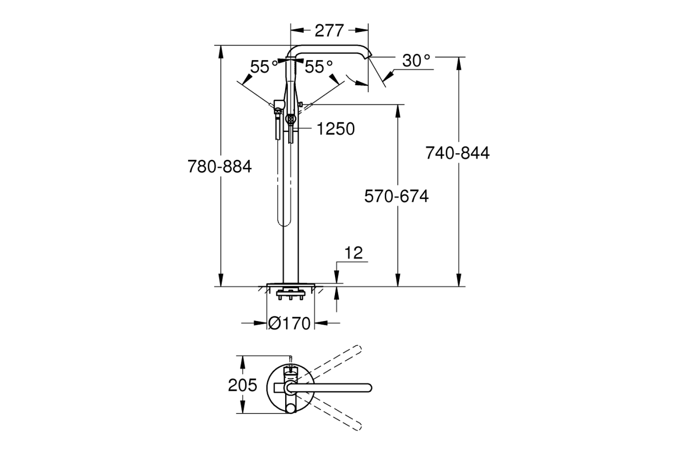 Внешняя часть смесителя для ванны GROHE Essence напольного монтажа, хром (25248001)