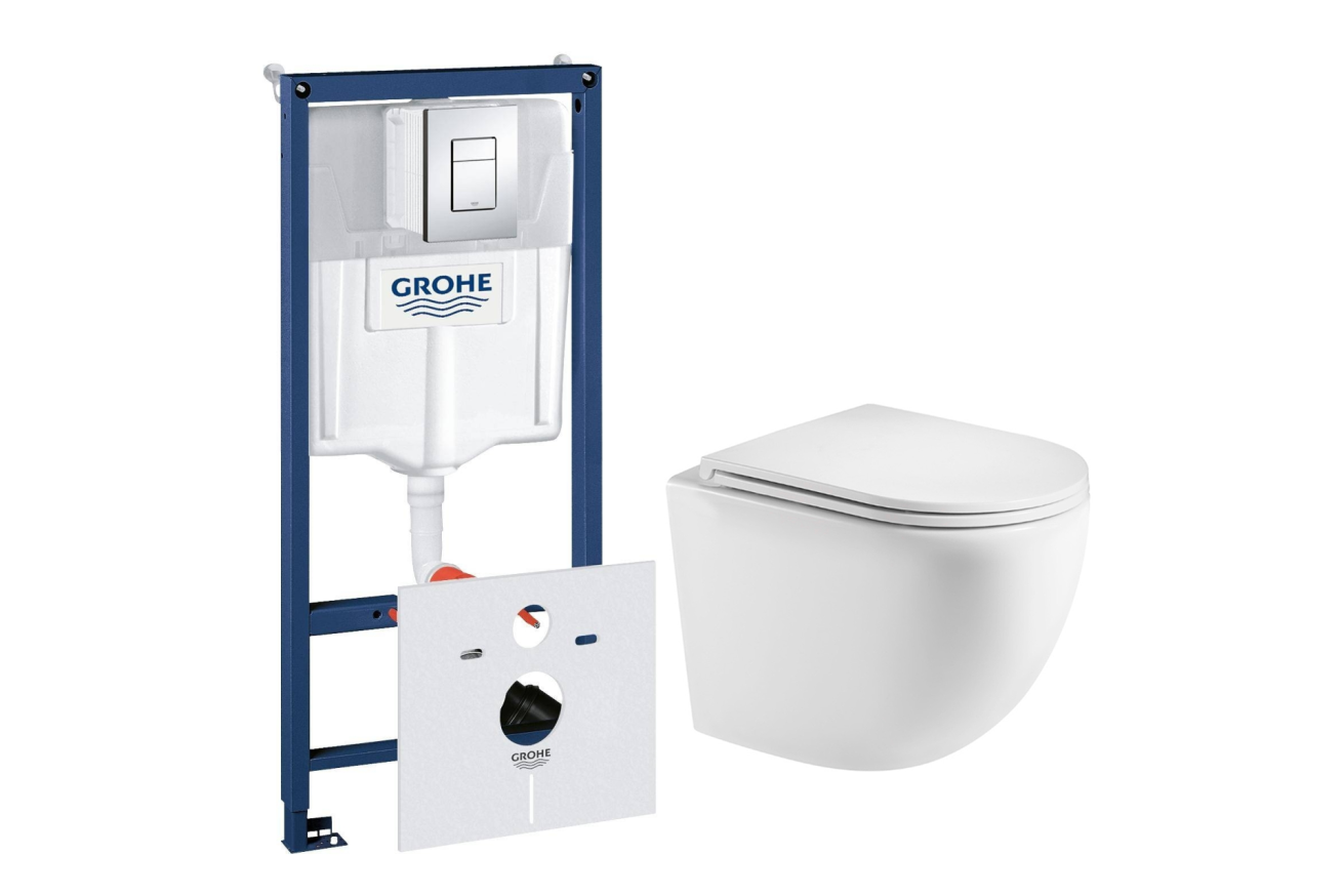 Комплект инсталляции GROHE Rapid SL 38775001 с унитазом AQUAme AQM2002MW и сиденьем с микролифтом (NW0310)
