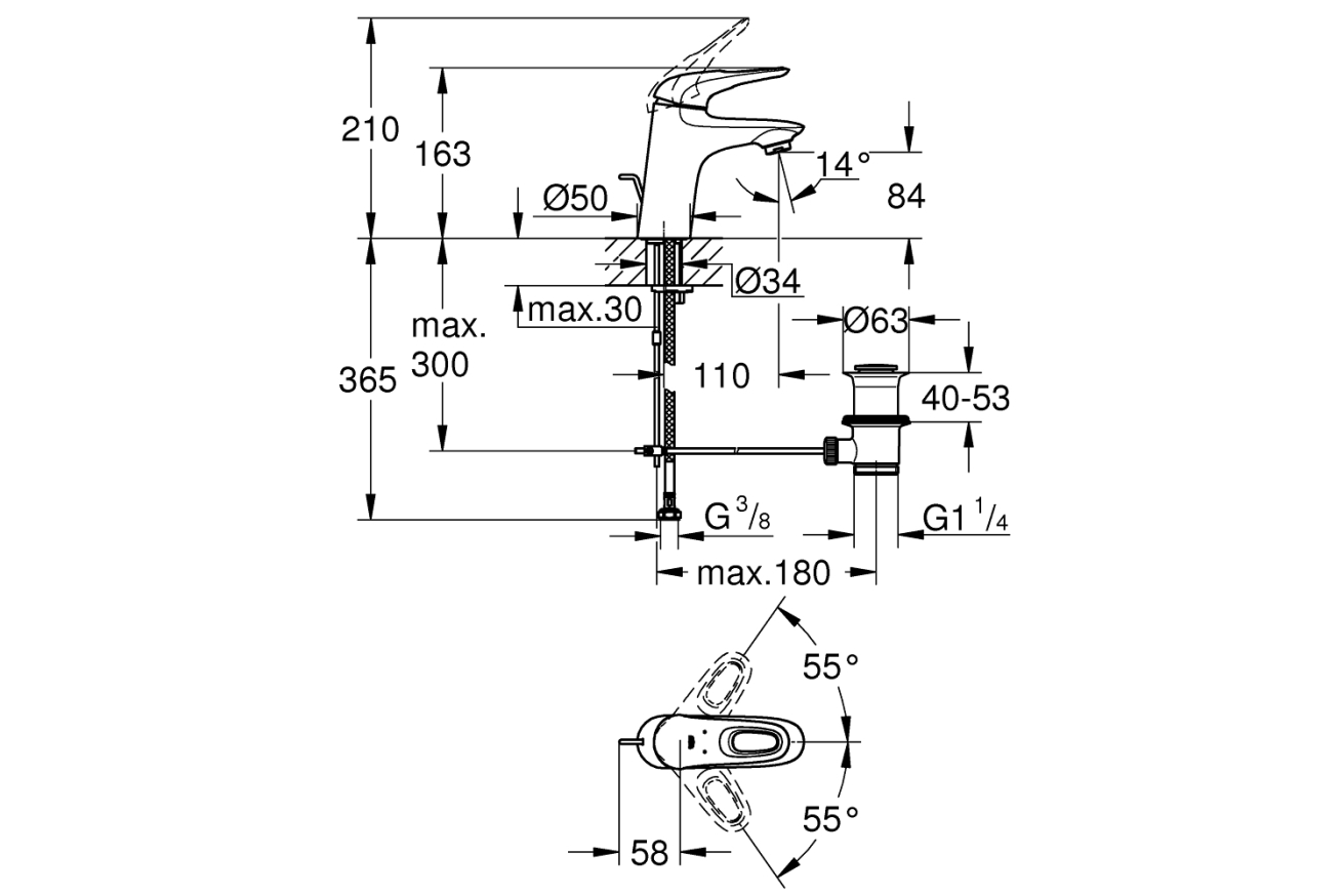 Смеситель для раковины GROHE Eurostyle, S-size, хром (33558003)