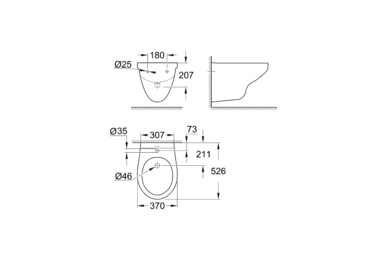 Биде подвесное GROHE Bau Ceramic, альпин-белый (39433000)