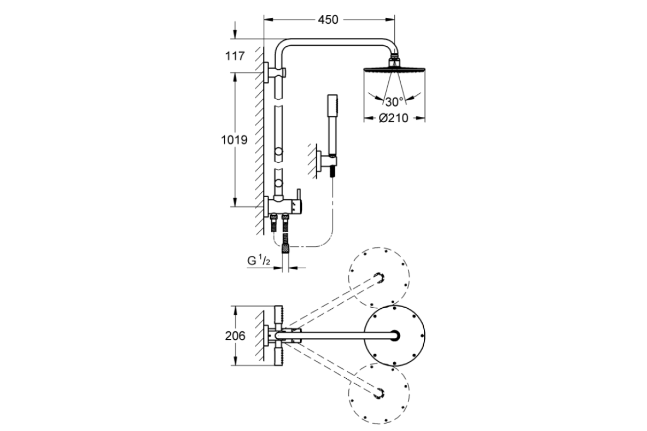 Душевая система GROHE Rainshower System 210 с переключателем потоков, хром (27361000)