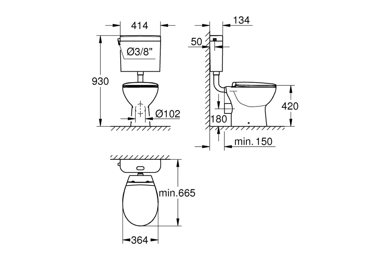 Унитаз напольный GROHE Bau Ceramic, альпин-белый (39560000)