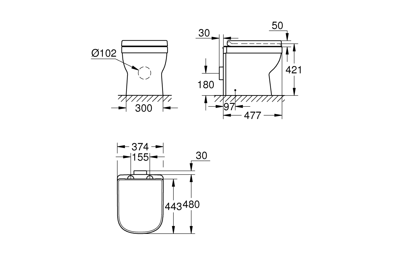 Унитаз напольный приставной GROHE Euro Ceramic, альпин-белый (39555000)