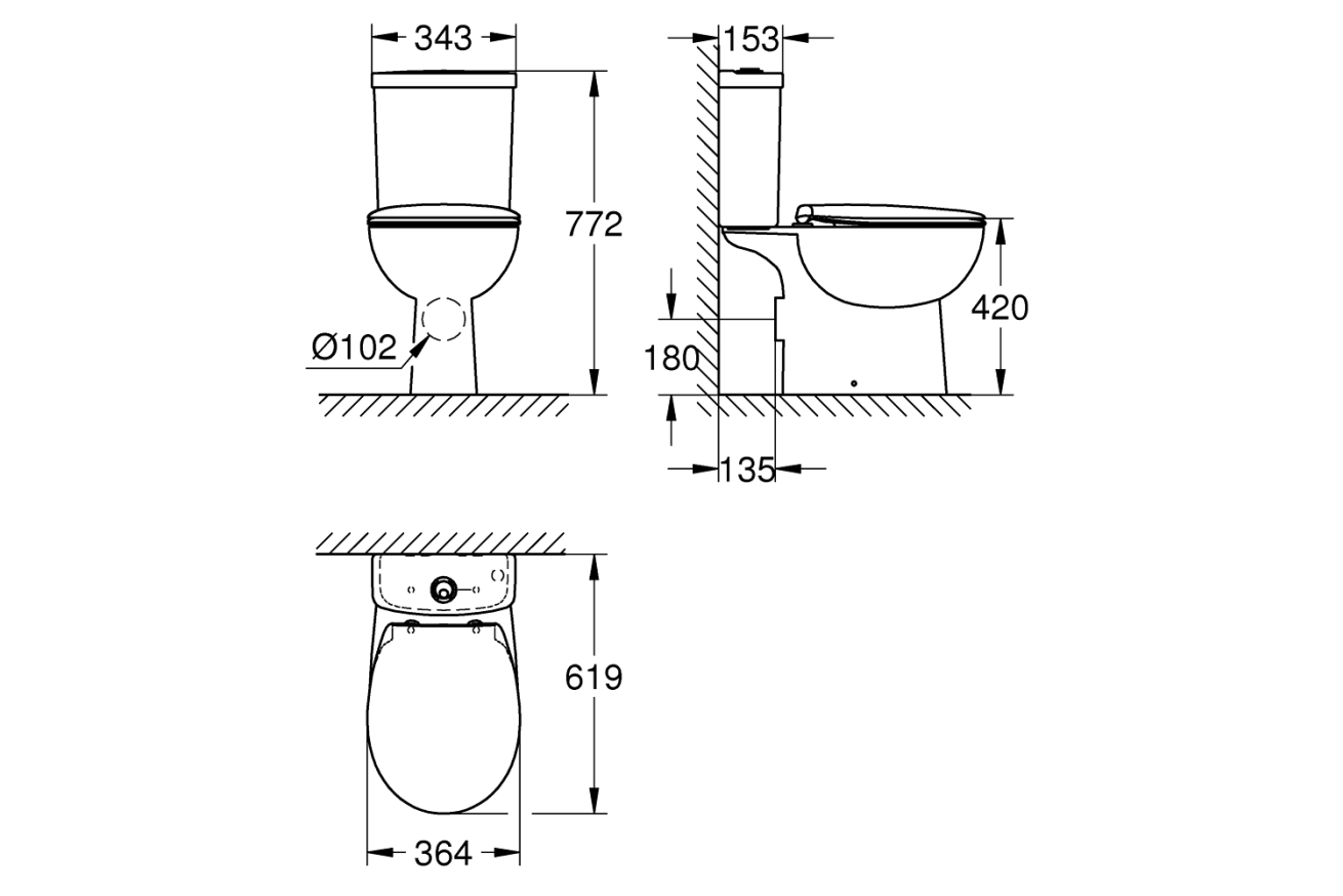 Унитаз напольный GROHE Bau Ceramic с бачком и сиденьем, альпин-белый (39604000)