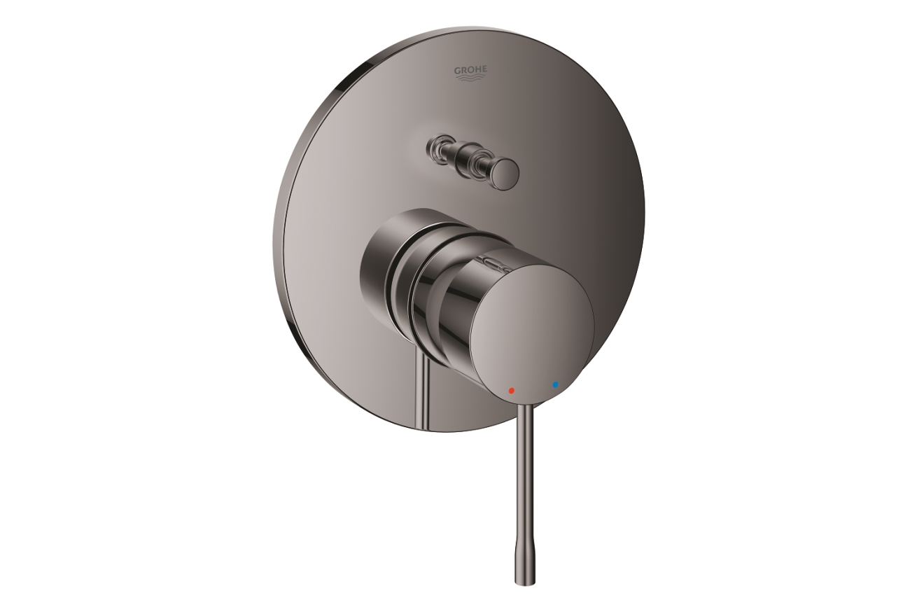 Внешняя часть смесителя для ванны GROHE Essence скрытого монтажа на 2 потребителя, круглая, темный графит глянец (24167A01)