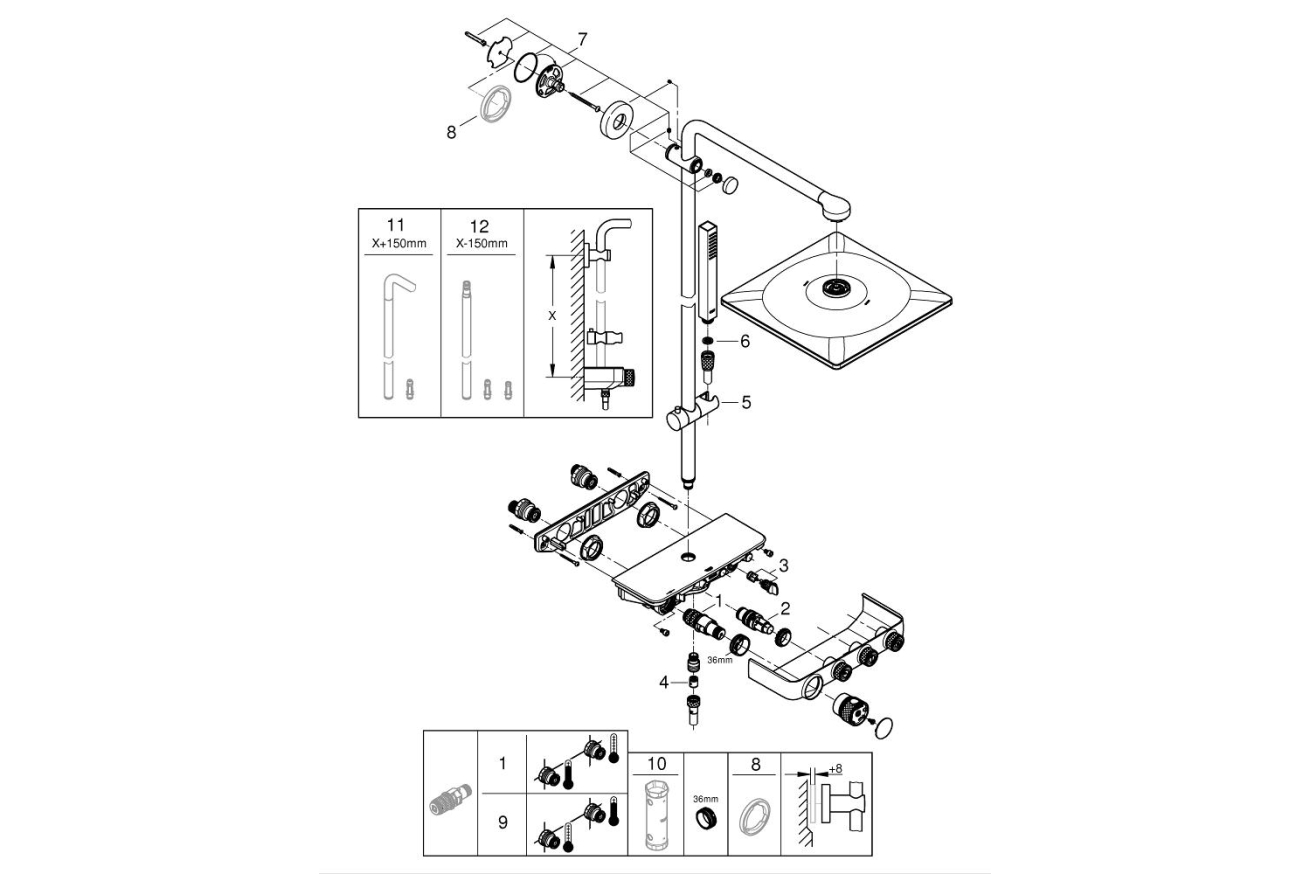 Душевая система GROHE Euphoria SmartControl System 310 Cube Duo с термостатом для душа, темный графит матовый (26508AL0)
