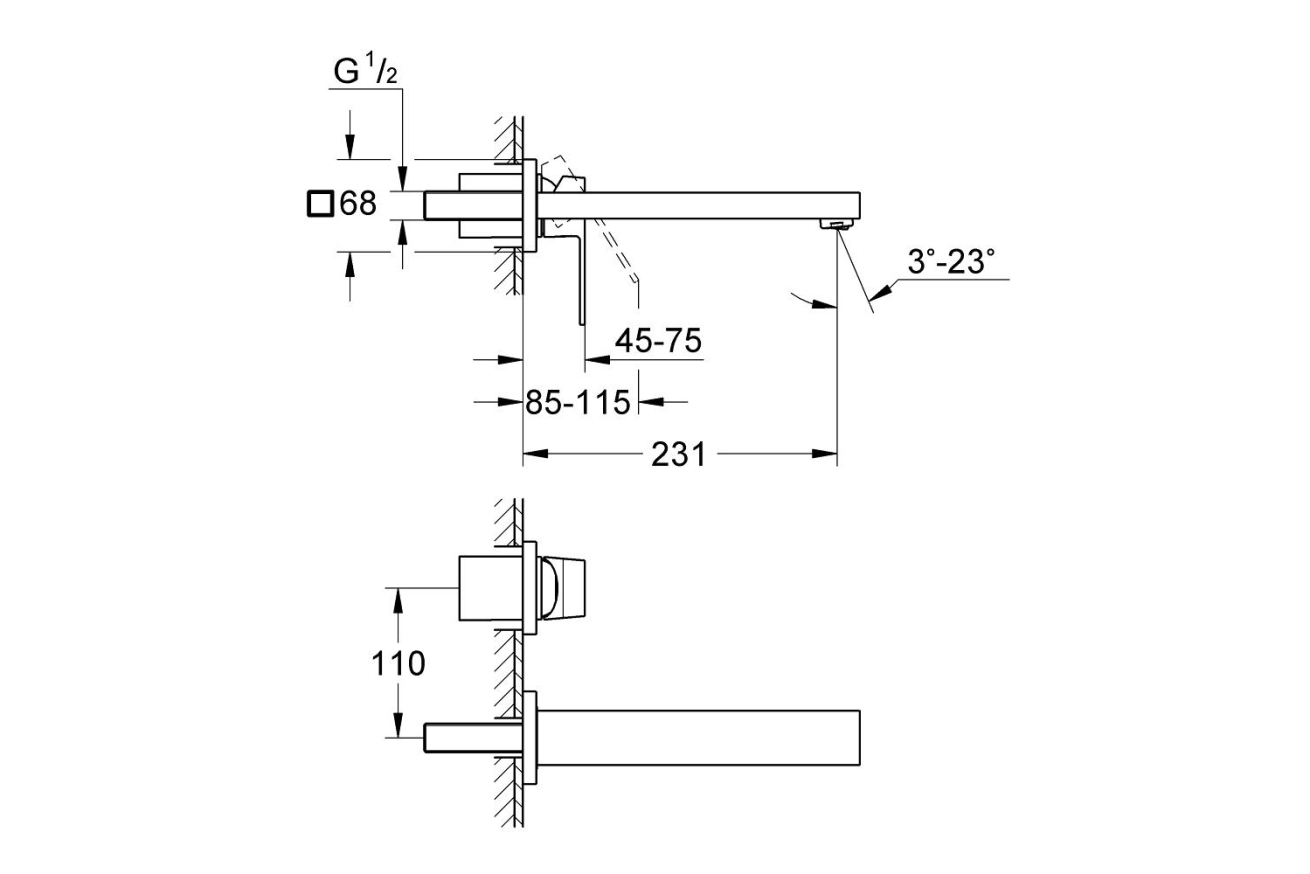 Внешняя часть смесителя для раковины GROHE Eurocube на 2 отверстия, M-Size, хром (23447000)