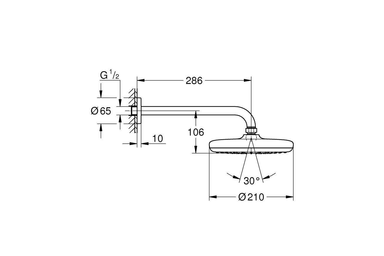 Верхний душ GROHE Tempesta 210, 9,5 л/мин, 1 режим, 286 мм, хром (26412000)