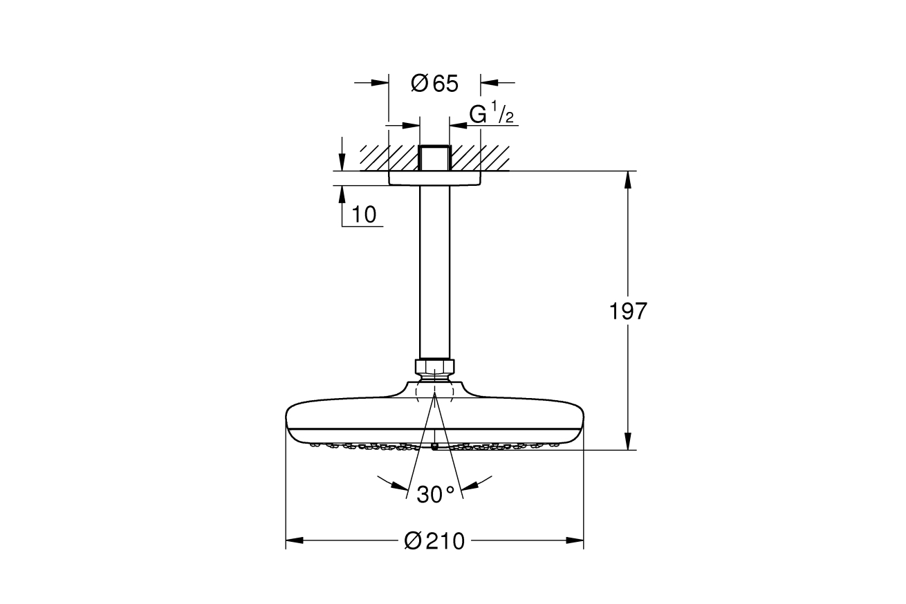 Верхний душ GROHE Tempesta 210, 9,5 л/мин, 1 режим, 142 мм, хром (26414000)