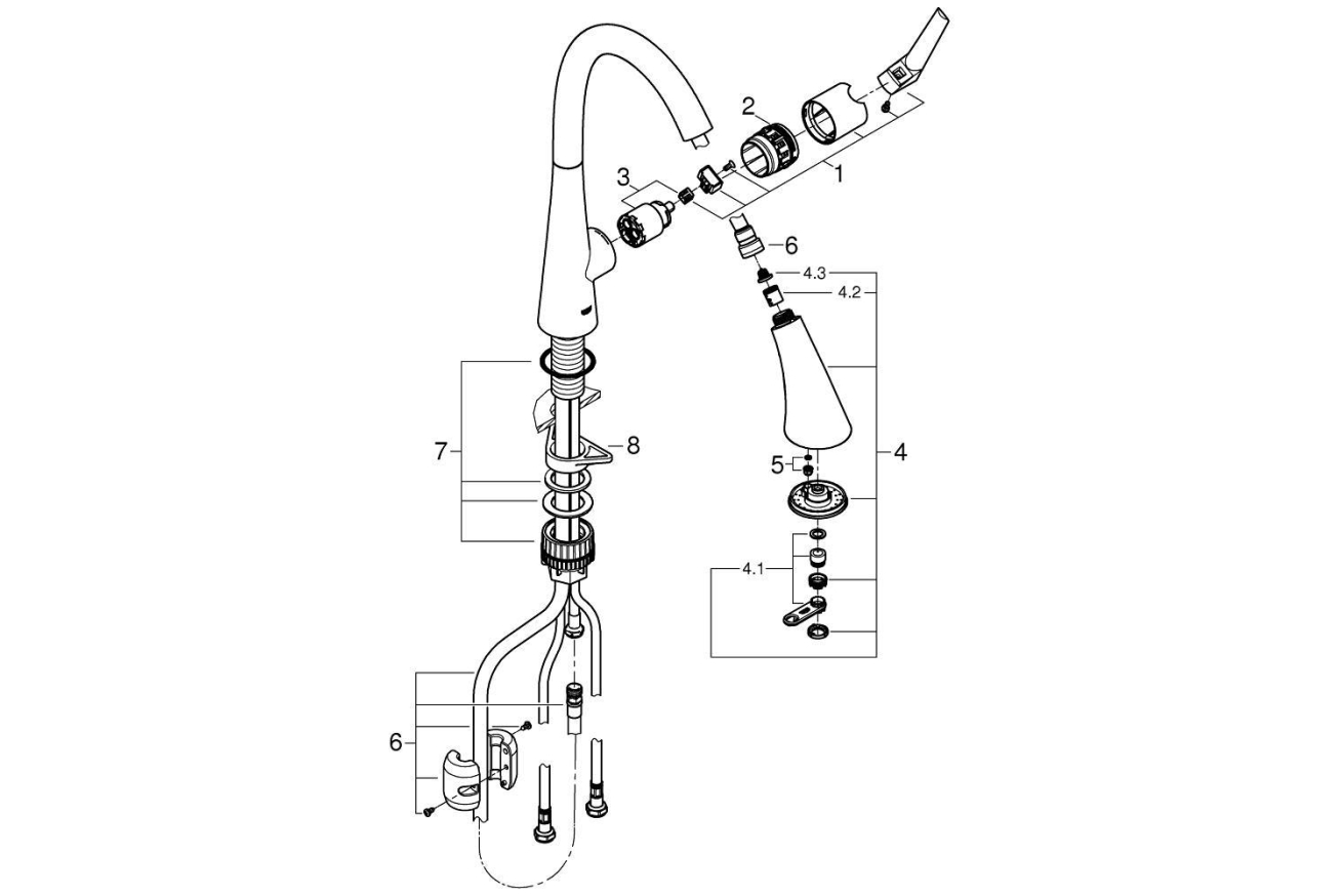 Смеситель для кухни GROHE Zedra с вытяжным душем 3jet, хром (32294002)