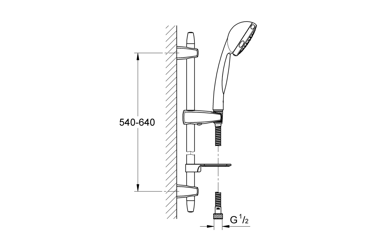 Душевой гарнитур GROHE Vitalio Comfort 100 с мыльницей, 3 режима струи, душевая штанга 600 мм, 9,5 л/мин, хром (28732000)