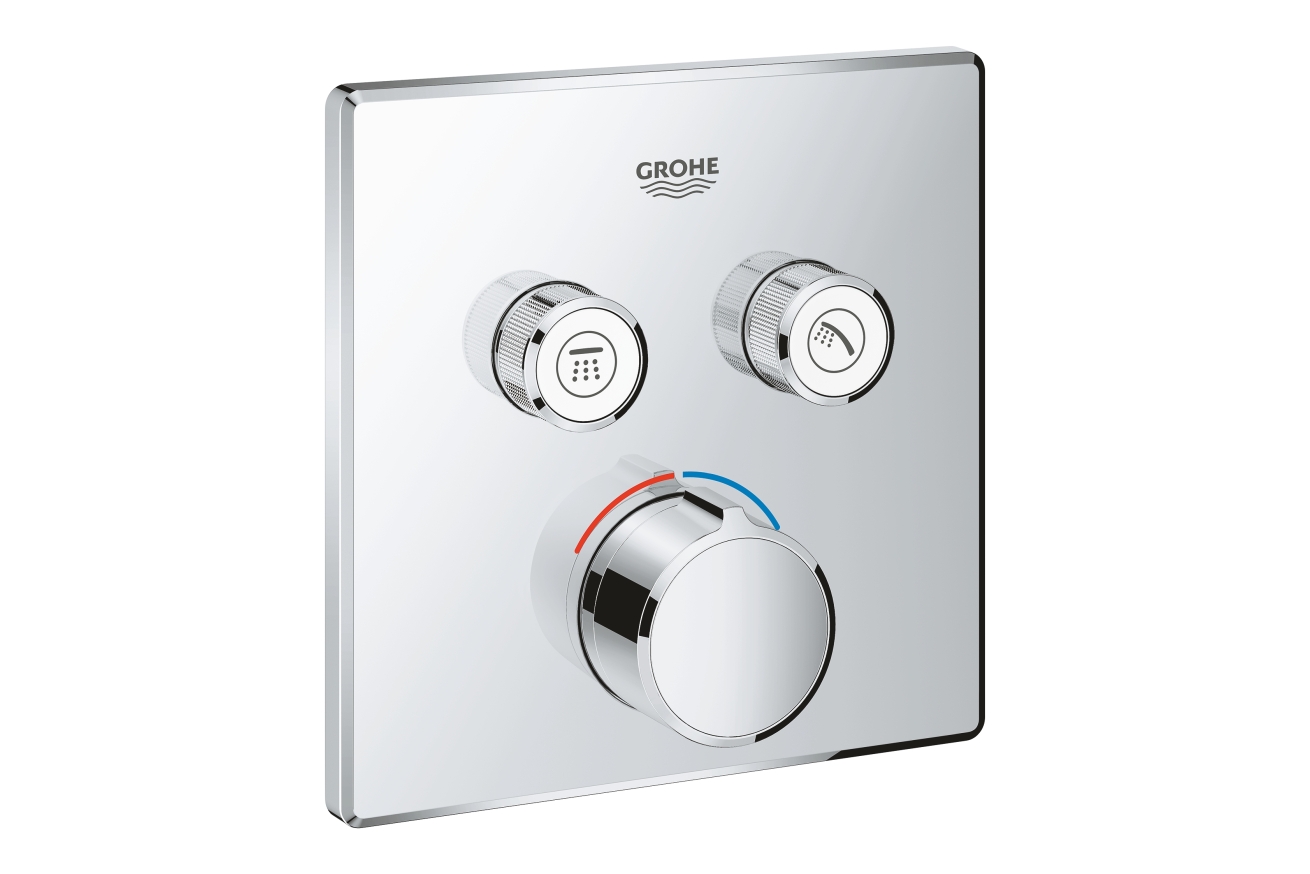 Внешняя часть смесителя для ванны и душа GROHE SmartControl квадратная, на 2 потребителя, хром (29148000)