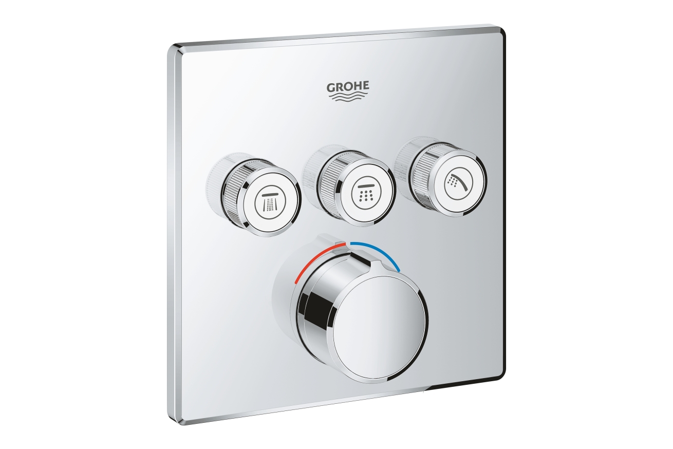 Внешняя часть смесителя для ванны и душа GROHE SmartControl квадратная, на 3 потребителя, хром (29149000)