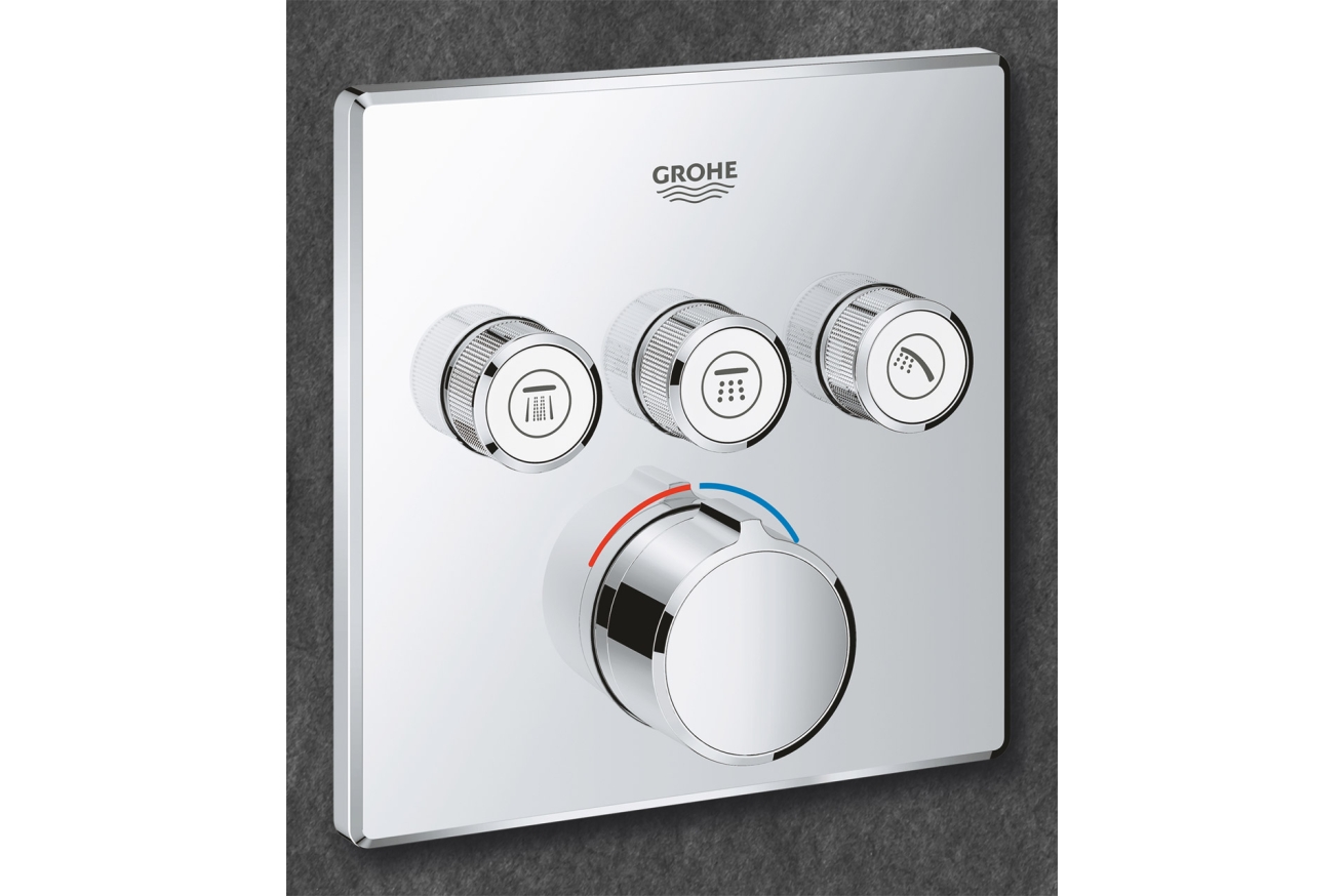 Внешняя часть смесителя для ванны и душа GROHE SmartControl квадратная, на 3 потребителя, хром (29149000)