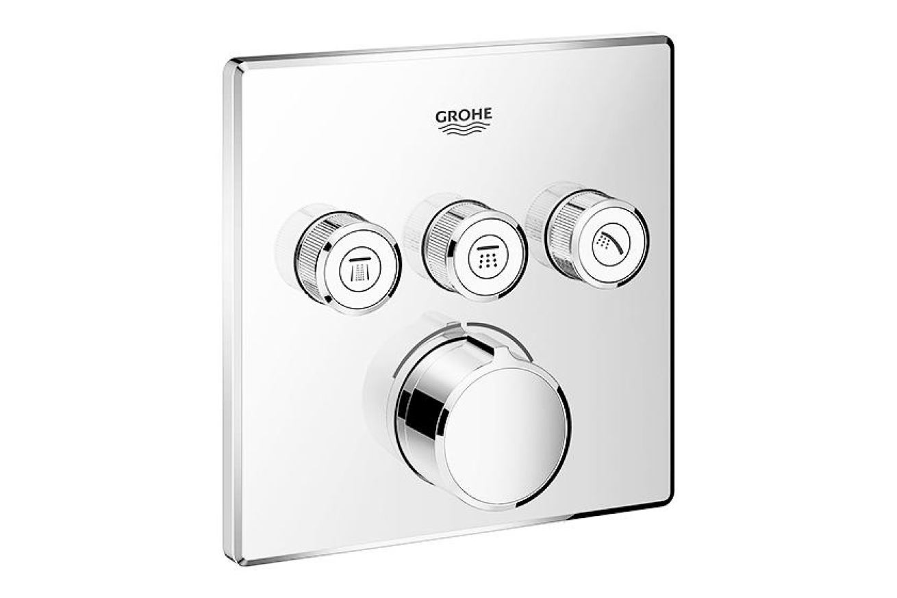 Внешняя часть смесителя для ванны и душа GROHE SmartControl квадратная, на 3 потребителя, хром (29149000)