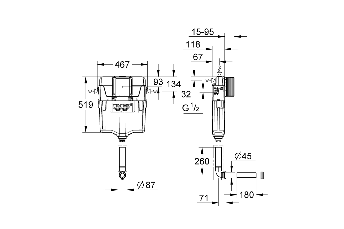 Смывной бачок скрытого монтажа для унитаза GROHE GD2 (38987000)