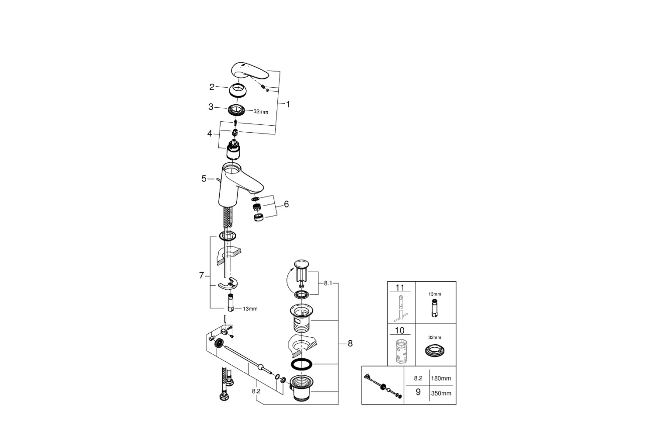 Смеситель для раковины GROHE Eurostyle, S-size, хром (23709003)