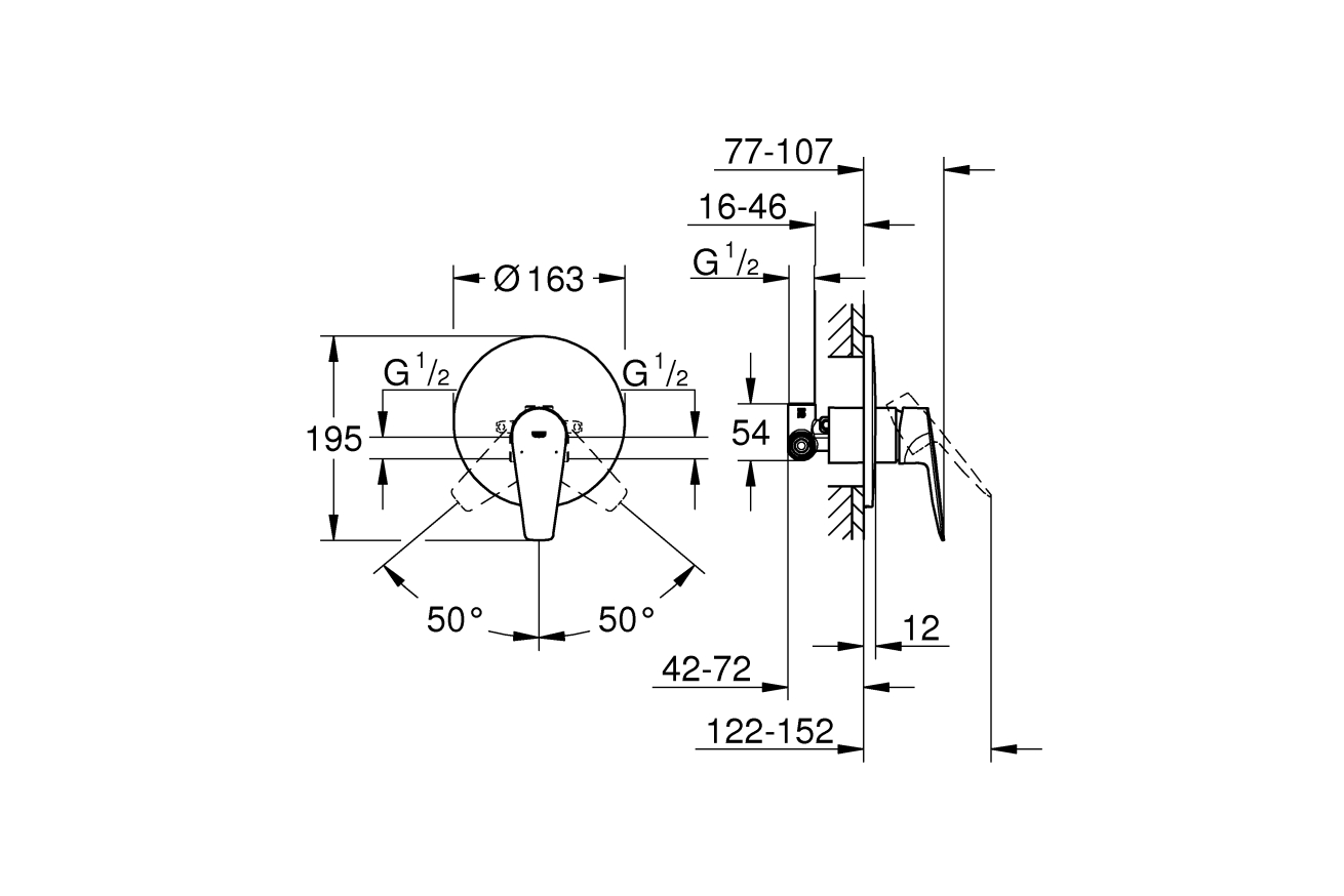 Смеситель для душа GROHE BauEdge в комплекте с монтажной частью, хром (29078001)