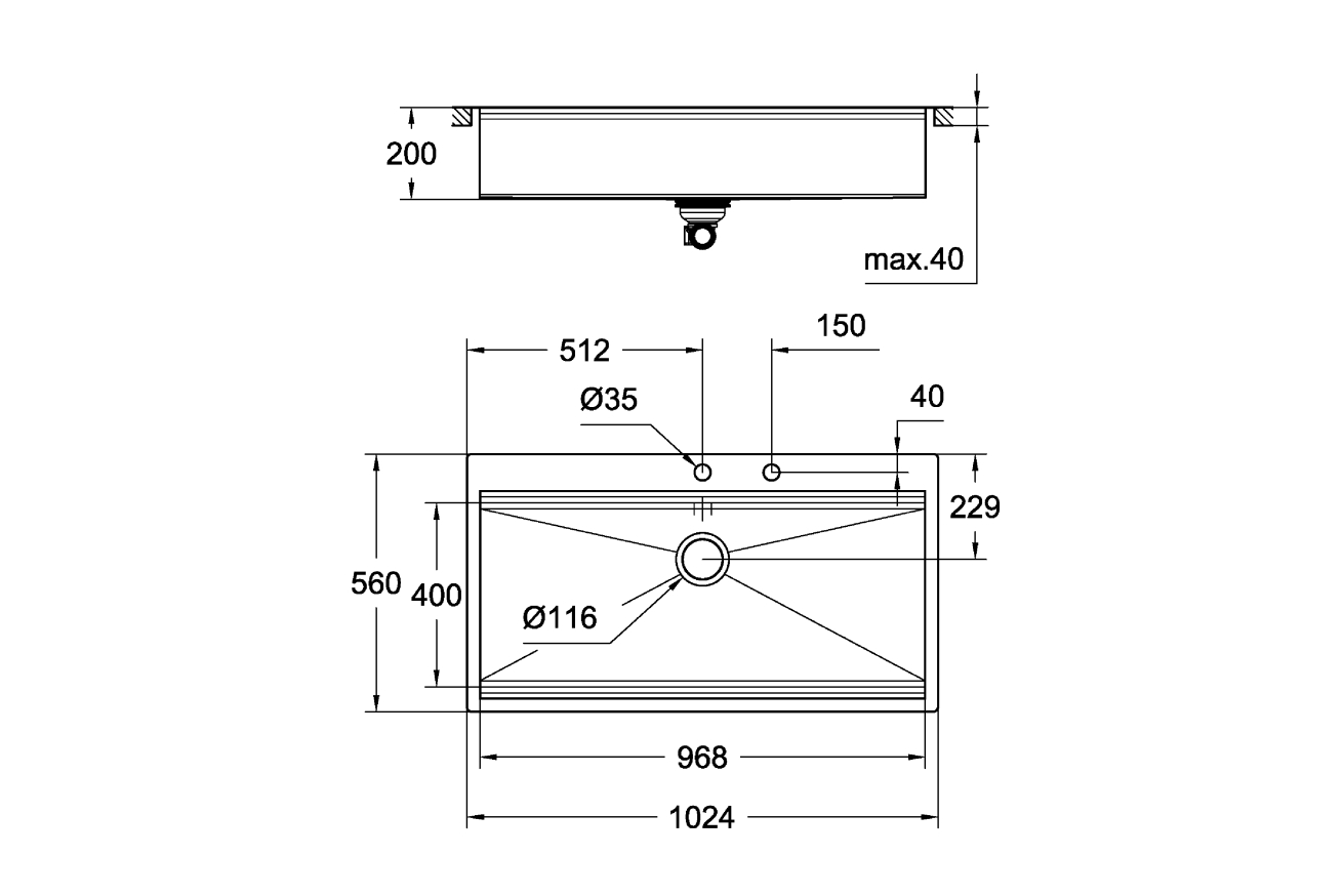 Мойка GROHE из нержавеющей стали, 1 чаша, K800 120-S 102,4/56 1.0 (31586SD0)