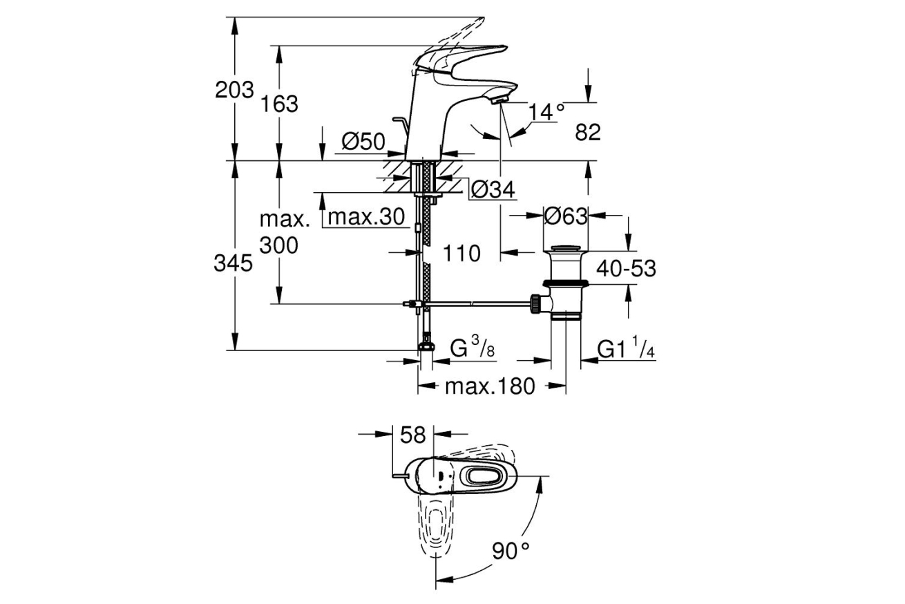 Смеситель для раковины GROHE Eurostyle, S-size, белая луна (23374LS3)