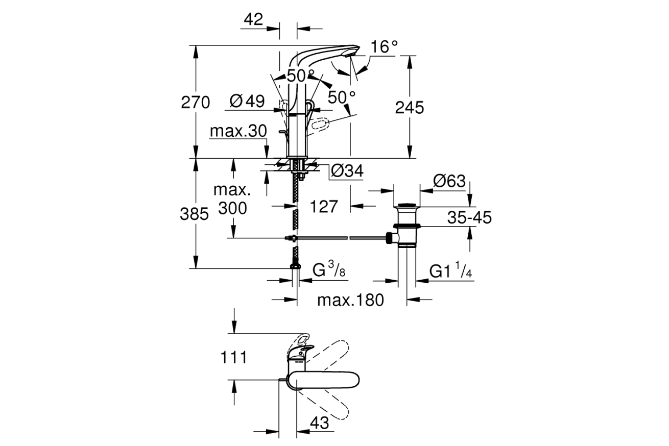 Смеситель для раковины GROHE Eurostyle, L-size, белая луна (23569LS3)