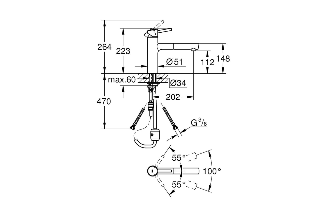 Смеситель для кухни GROHE Concetto с вытяжным изливом, суперсталь (31129DC1)