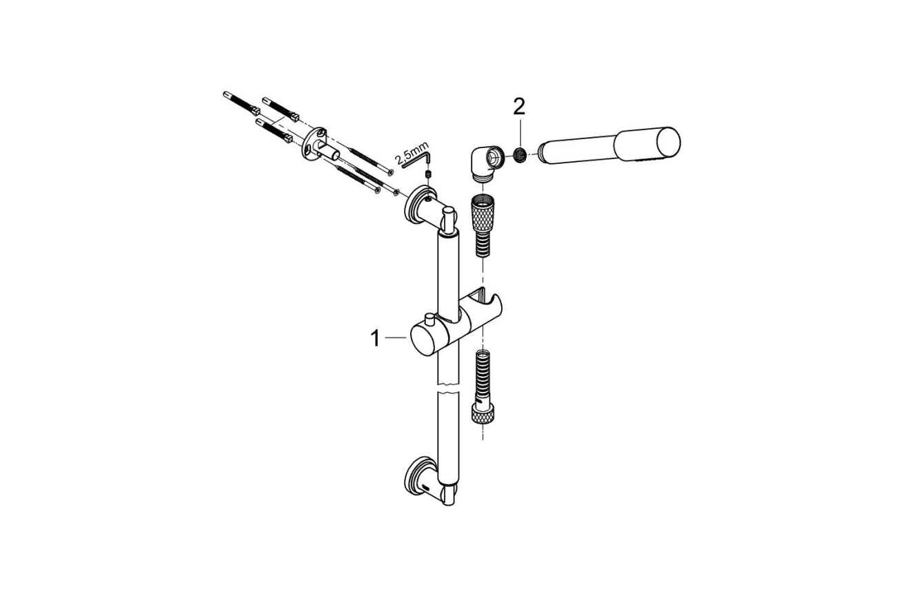 Душевой гарнитур GROHE Sena Stick, 1 режим струи, душевая штанга 600 мм, 9,5 л/мин, хром (28581000)