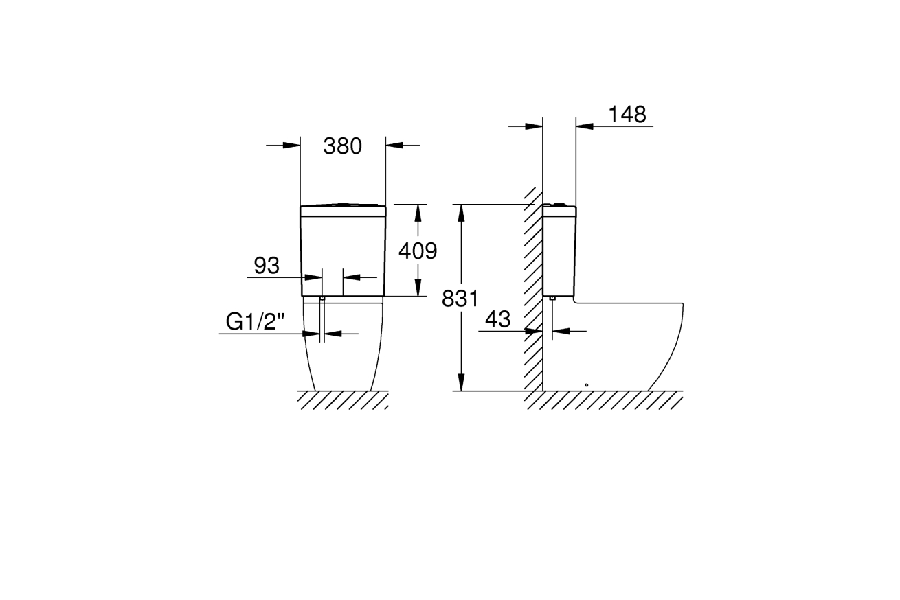 Смывной бачок для унитаза GROHE Bau Ceramic, подводка снизу, альпин-белый (39912000)