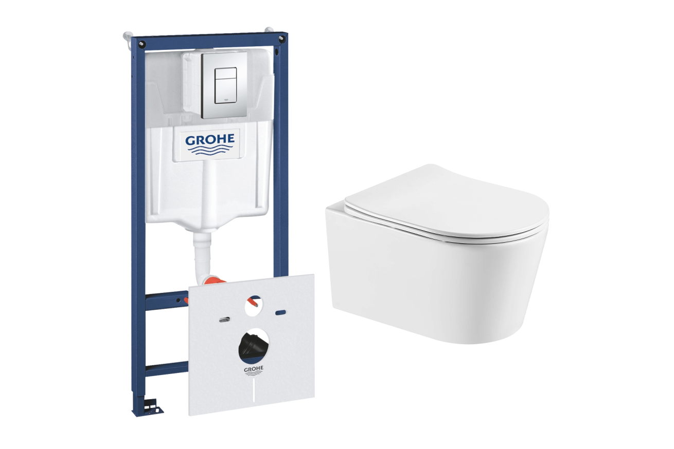 Комплект инсталляции GROHE Rapid SL 38775001 с унитазом Aquatek ОБЕРОН AQ1365T-00 и сиденьем с микролифтом (NW0267)